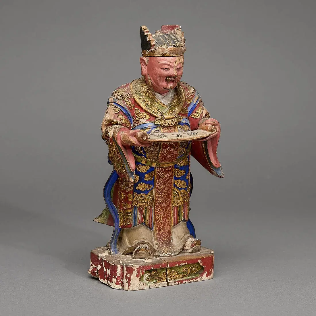 Chinese Qing Carved Polychrome Dignitary Figure