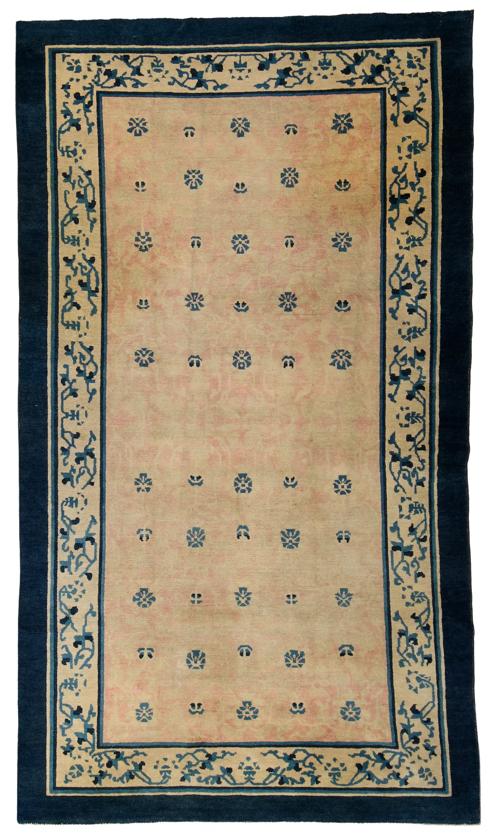 19th c. Chinese Blue & Beige Lotus Blossom Carpet