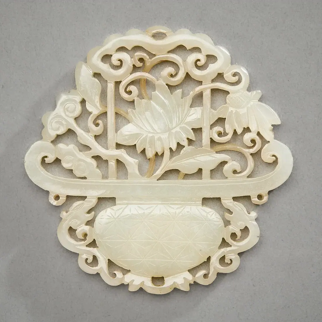 Chinese Pierced & Carved Jade Floral Plaque