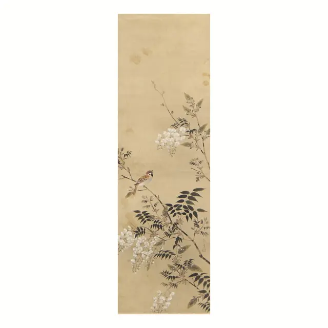 20th c. Japanese Bird & Wisteria Scroll Painting