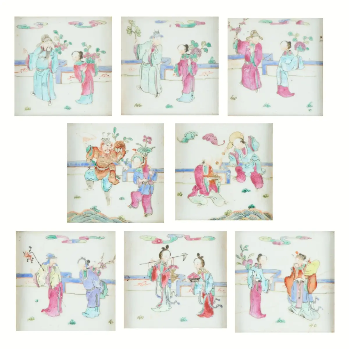 8 Chinese Qing Famille Rose Porcelain Plaques