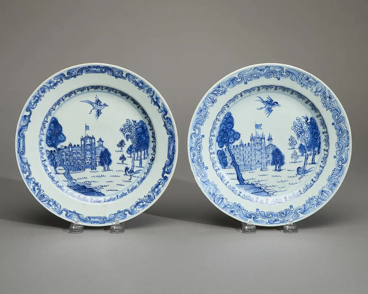 Pair Chinese Export Burghley House Plates