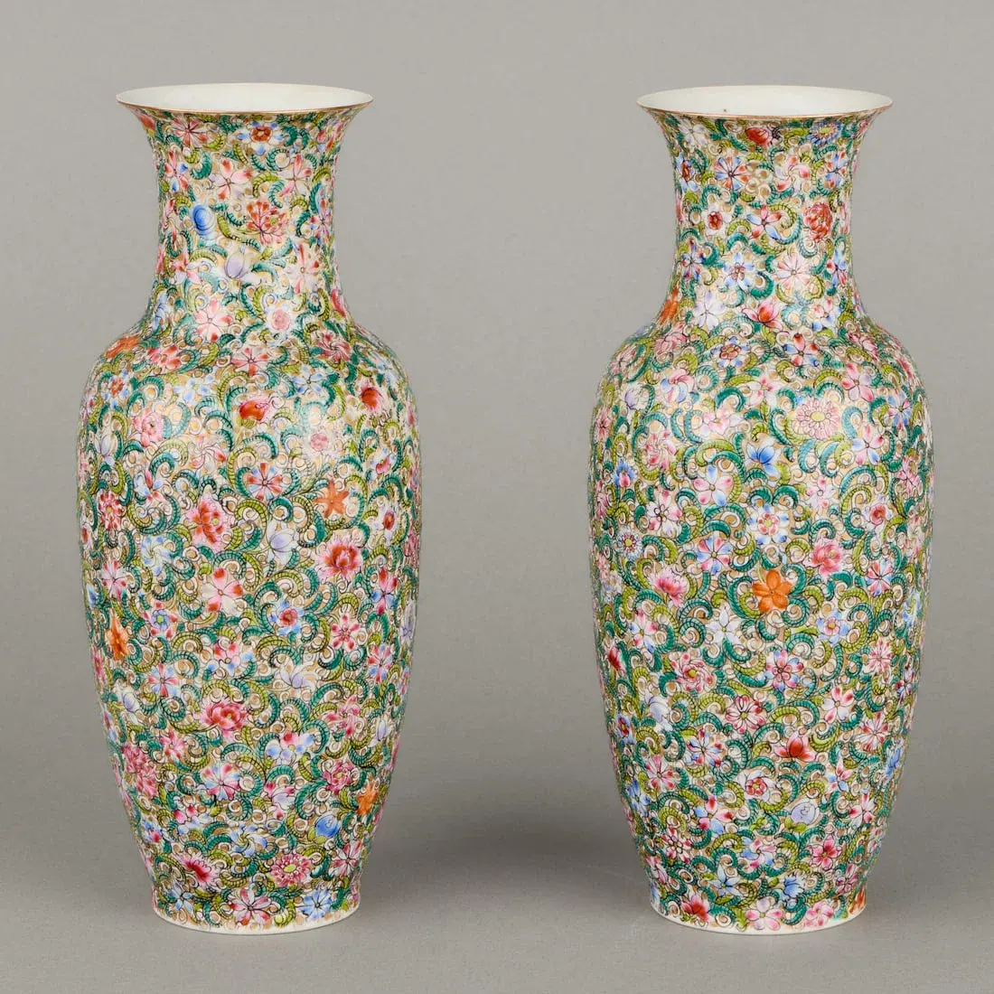 Pr Chinese Qing Porcelain Millefleur Vases