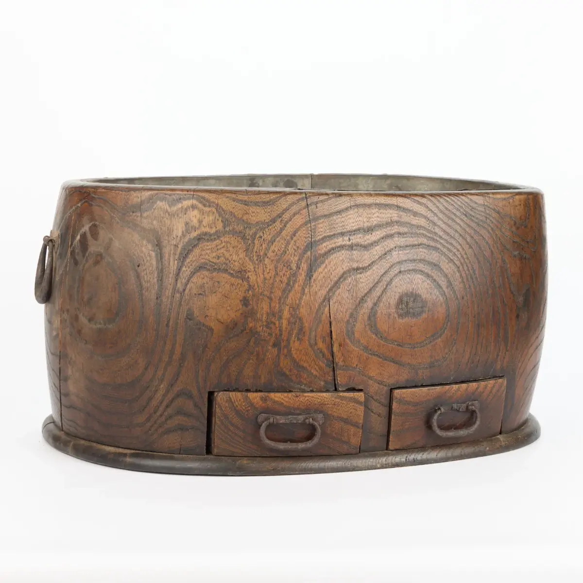 Japanese Meiji Keyaki Wood Hibachi Vessel