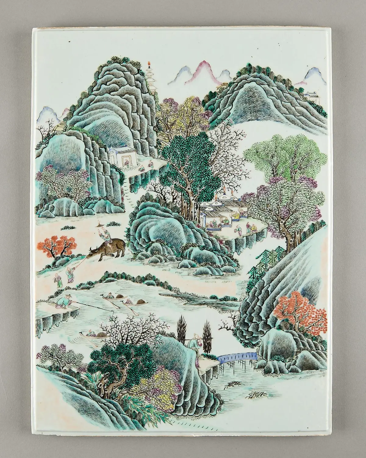 Chinese Famille Verte Porcelain Landscape Plaque