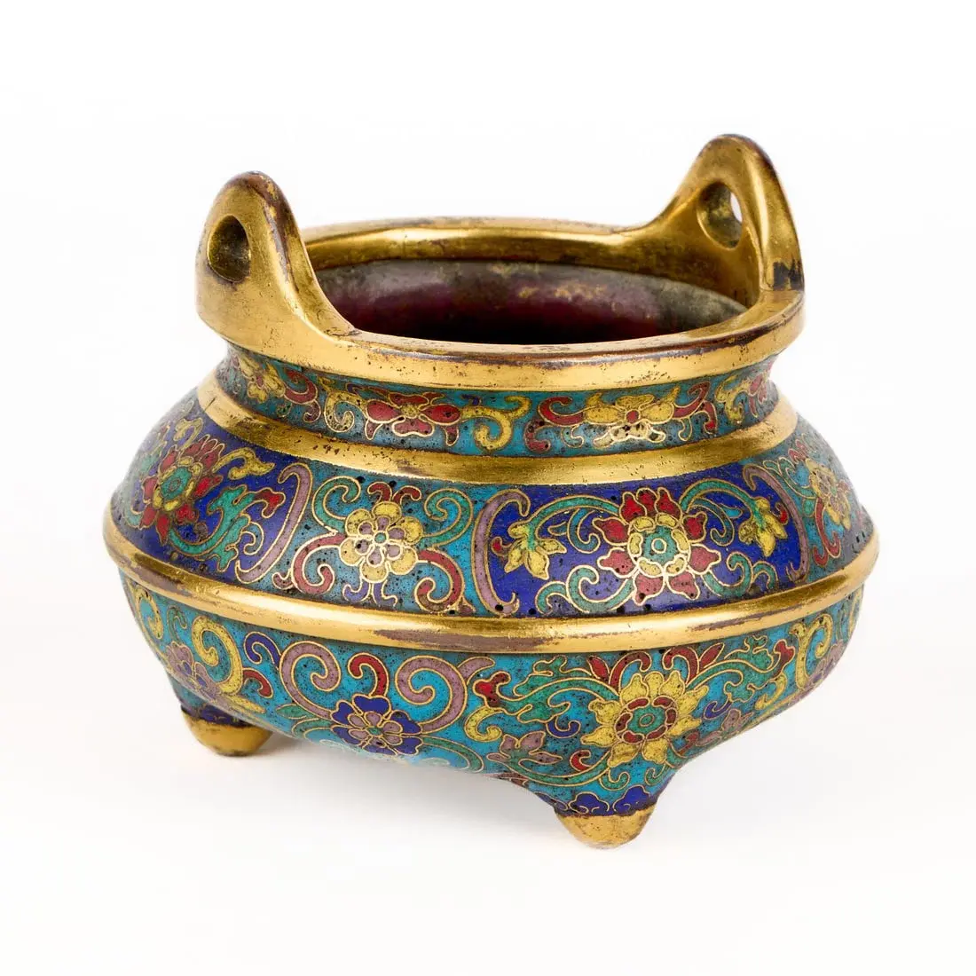 Chinese Qianlong Cloisonne Tripod Lotus Censer