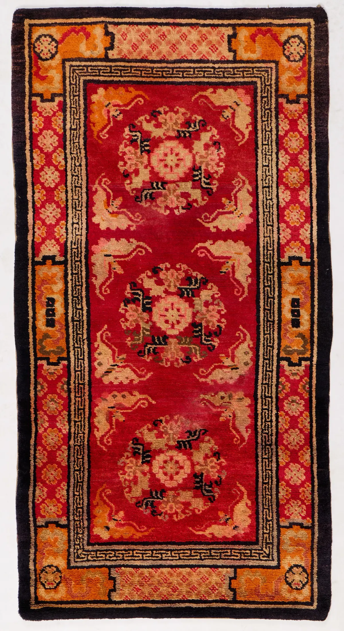 Tibetan 3-Medallion Wool Rug 5' 6" x 2' 10"