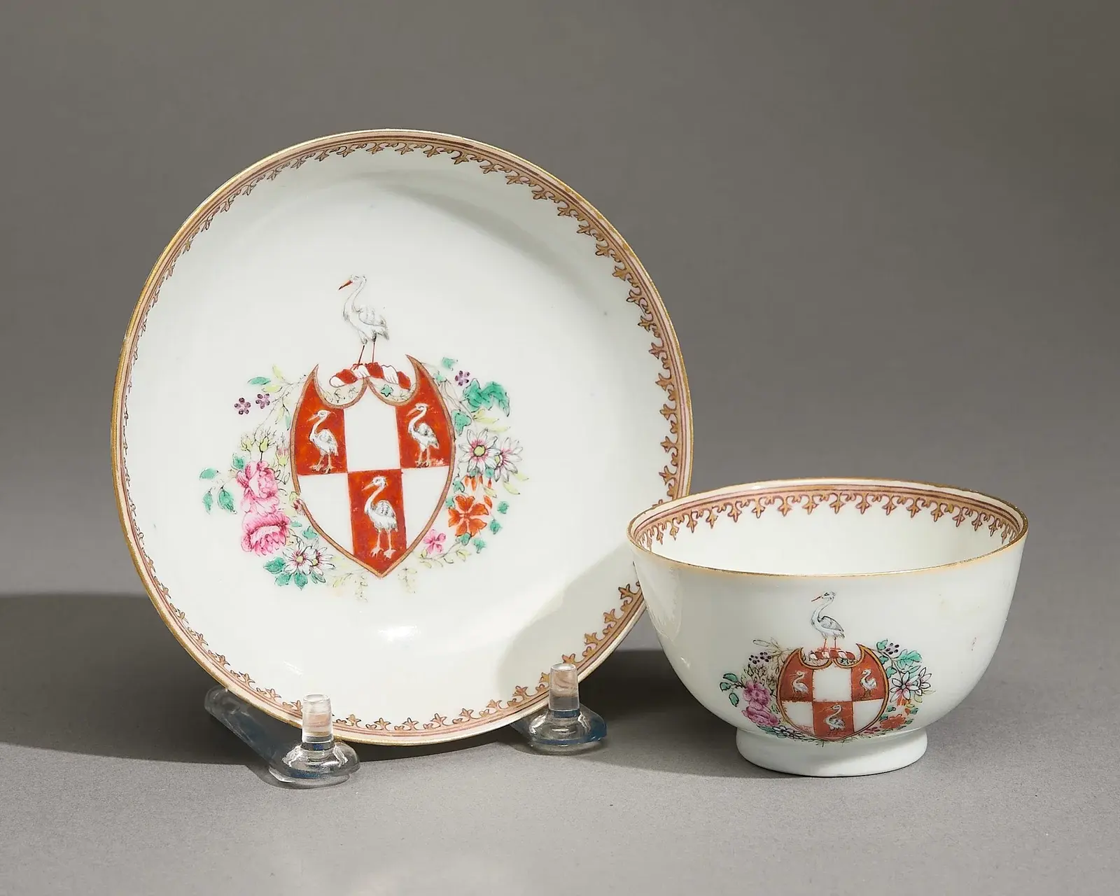 Export Armorial Tea Bowl & Saucer - Storer