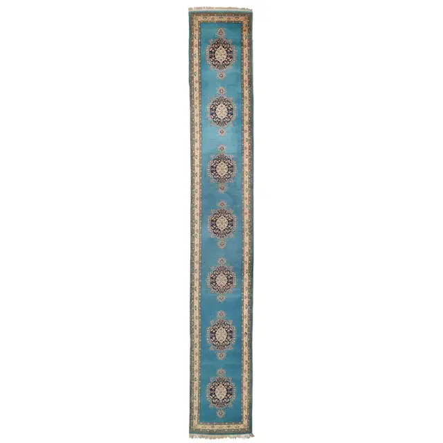 Persian Blue Floral Runner Rug 17'2" x 2'7"