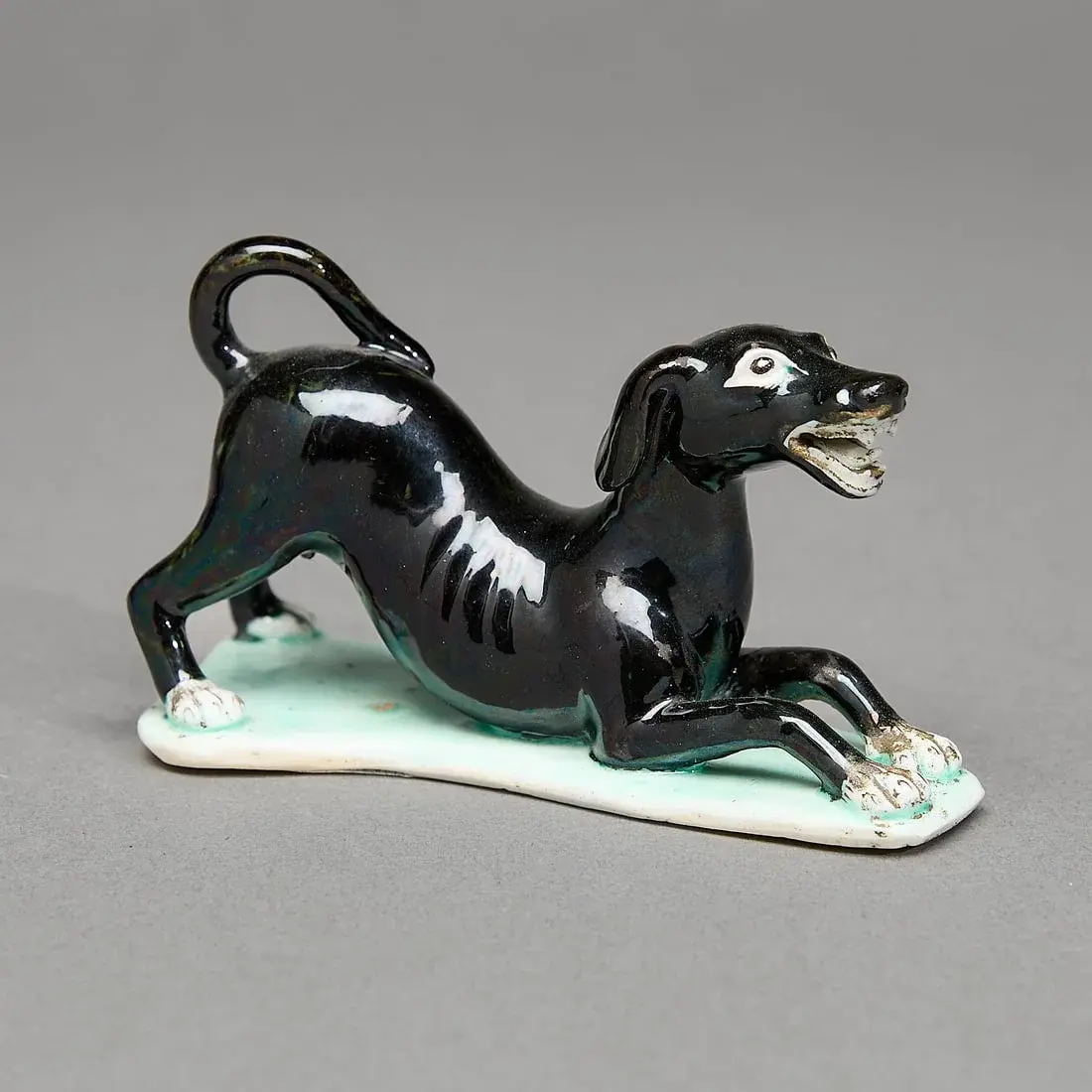 Unusual Chinese Export Small Black Crouching Dog