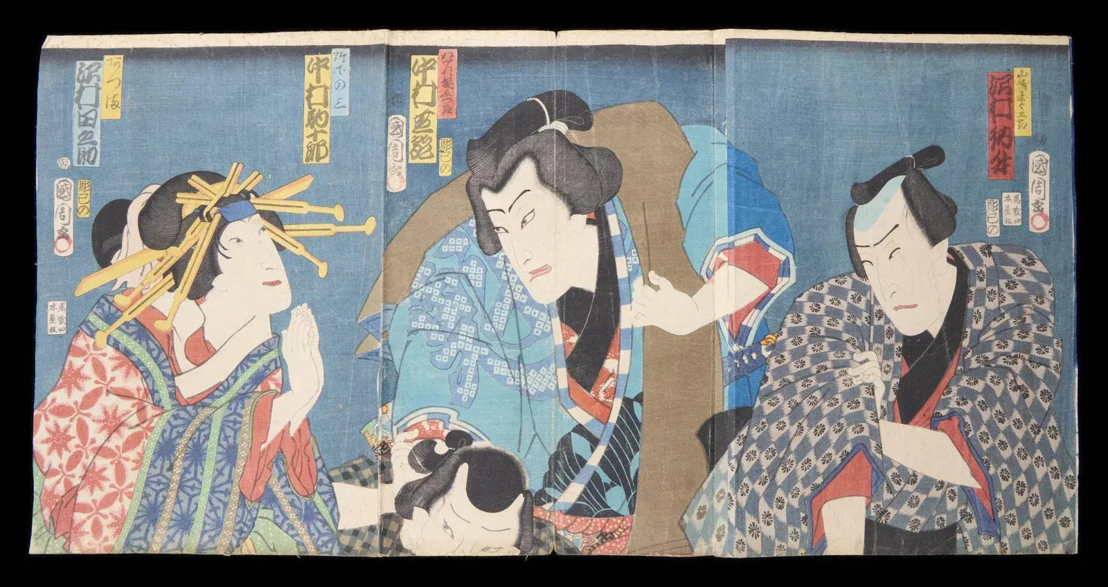 Toyohara Kunichika Theatrical Woodblock Triptych