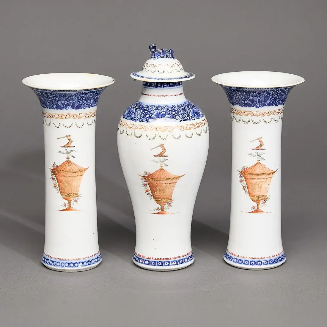 Export Crested & Initialed 3-Vase Garniture Set