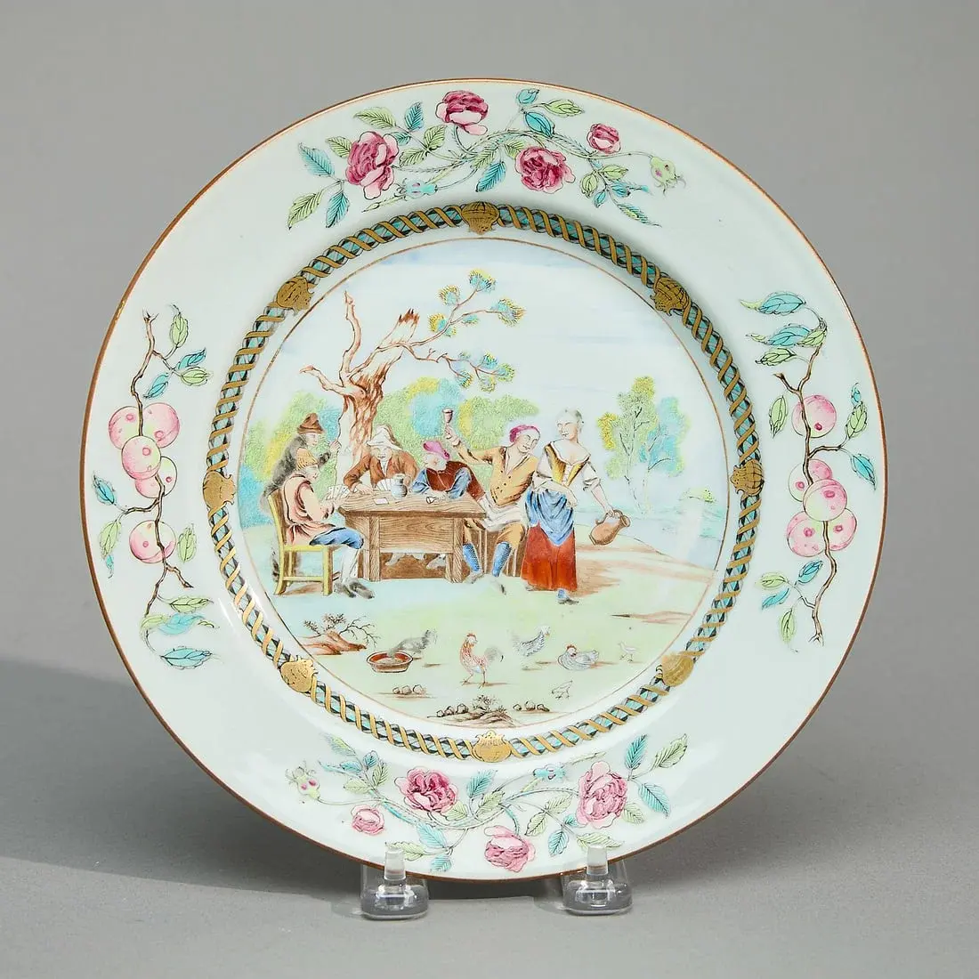 Export Famille Rose Card-Players Plate