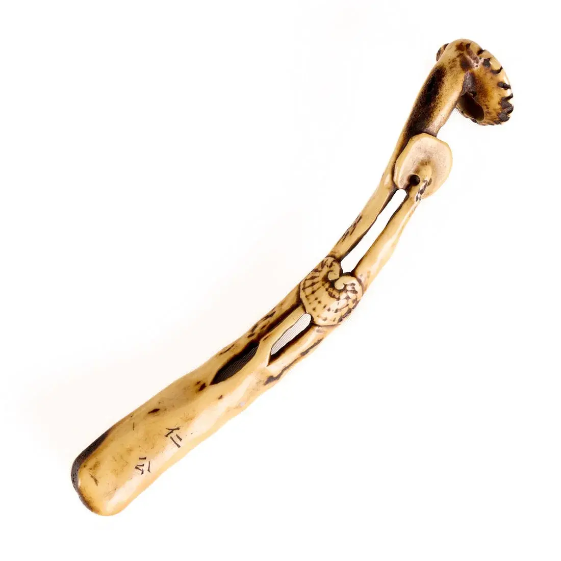 19th c. Japanese Finely Carved Antler Kiseruzutsu