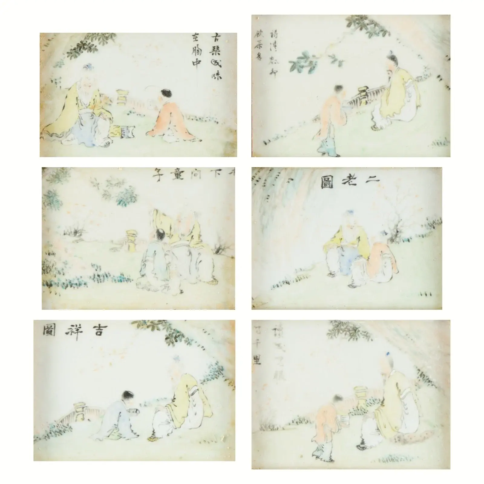 6 Chinese Famille Rose Porcelain Figural Plaques