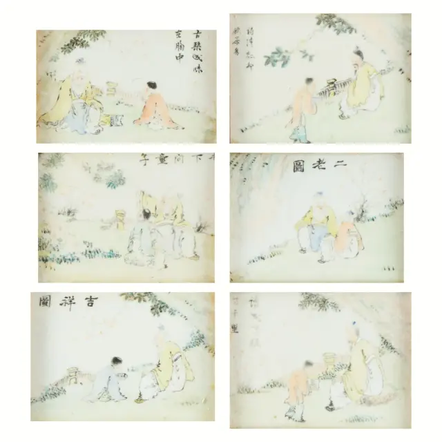 6 Chinese Famille Rose Porcelain Figural Plaques