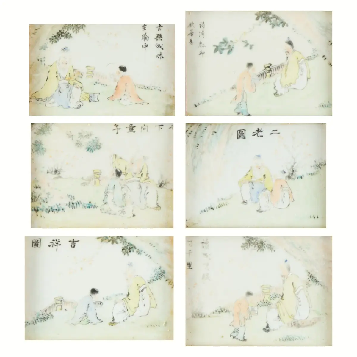 6 Chinese Famille Rose Porcelain Figural Plaques