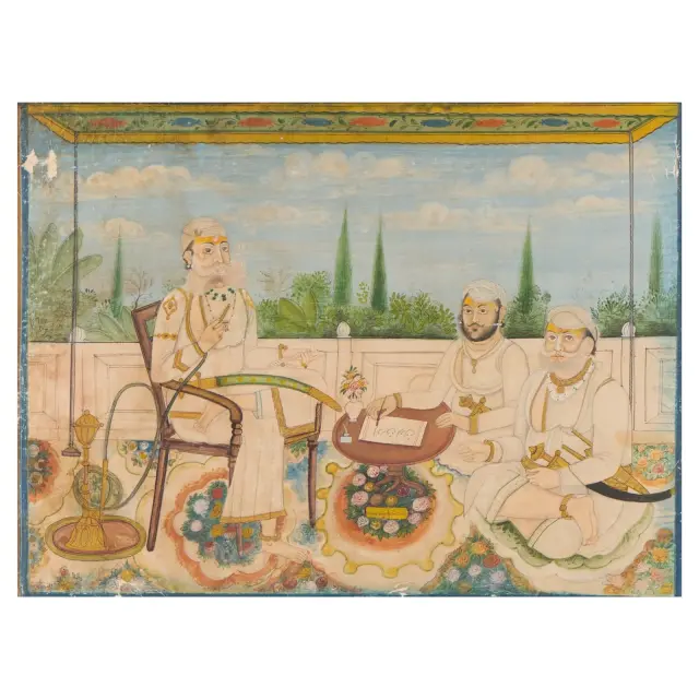 Indian Mughal Court Scene Miniature Painting