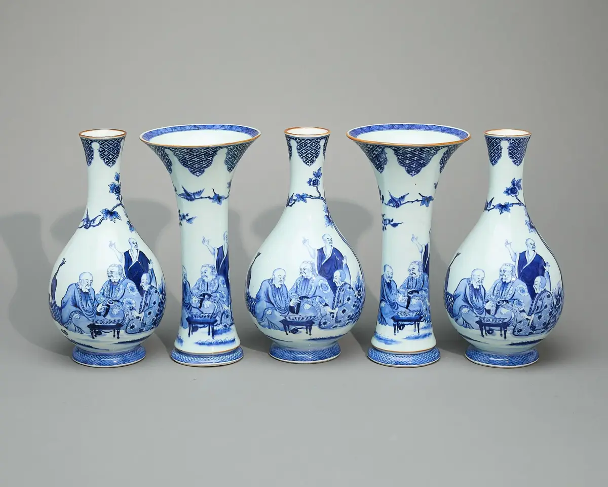 Set 5 Rare Chinese Pronk Porcelain Garniture