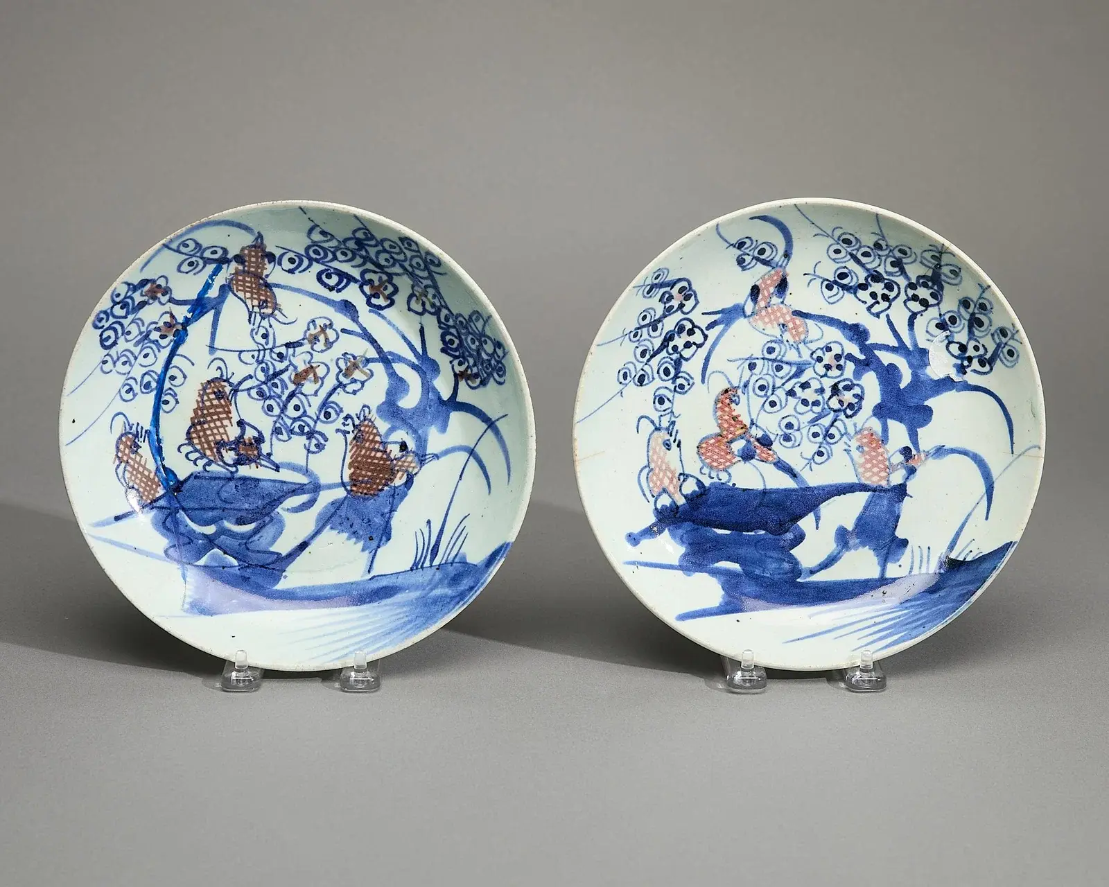 Pr Chinese Qing B&W Porcelain Plates ca. 1800