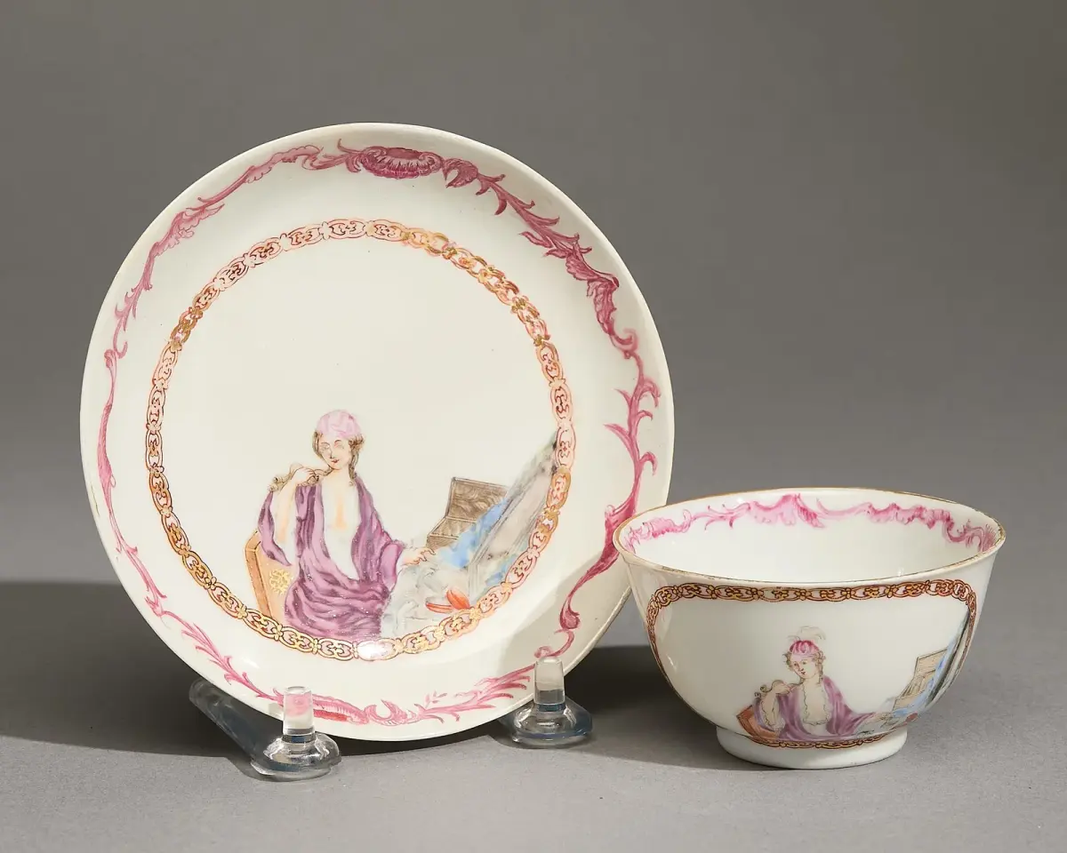 Chinese Export European Subject Tea Bowl & Saucer
