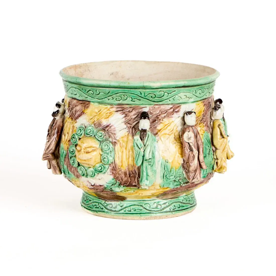 Chinese Qing "Eight Immortals" Pottery Vessel