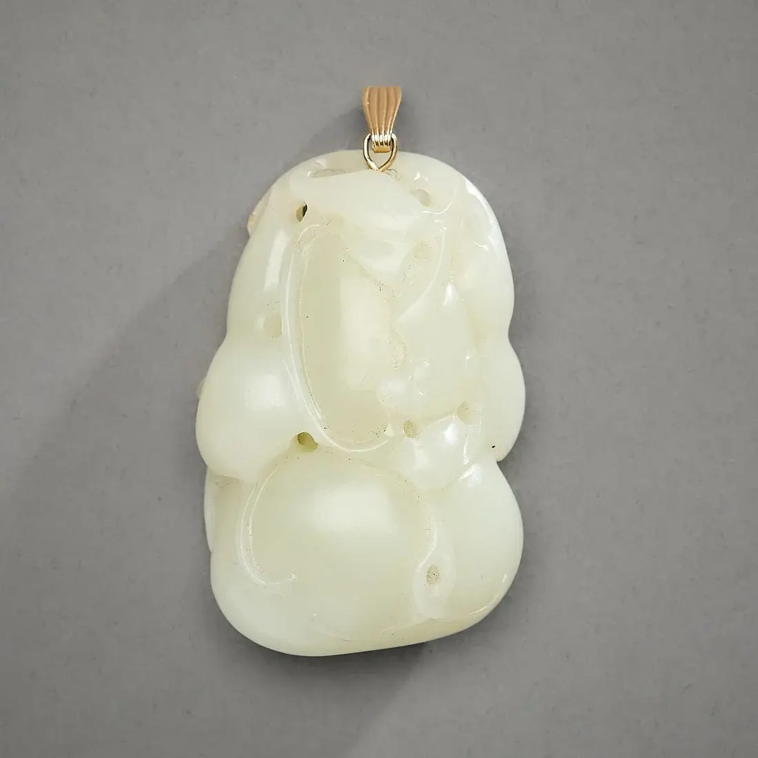 Chinese Carved White Jade Double Gourd Pendant