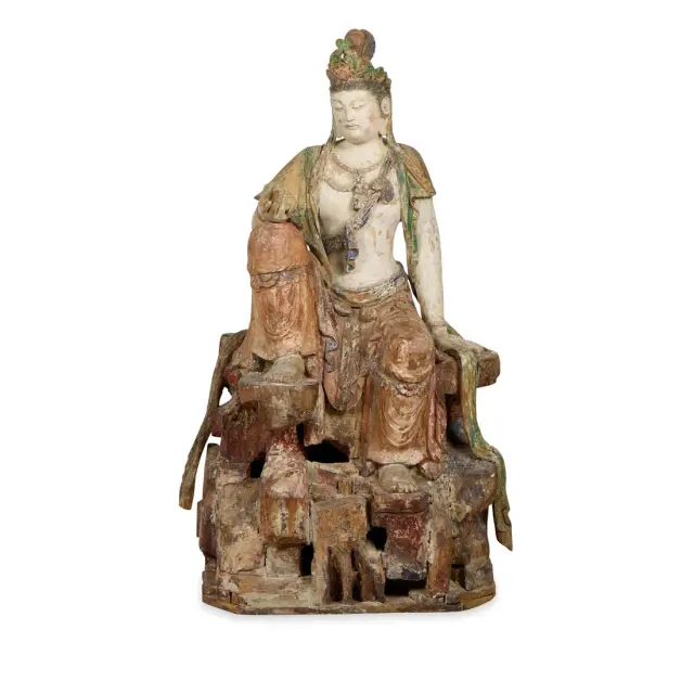 Very Large Chinese Polychrome Carved Wood Guanyin
