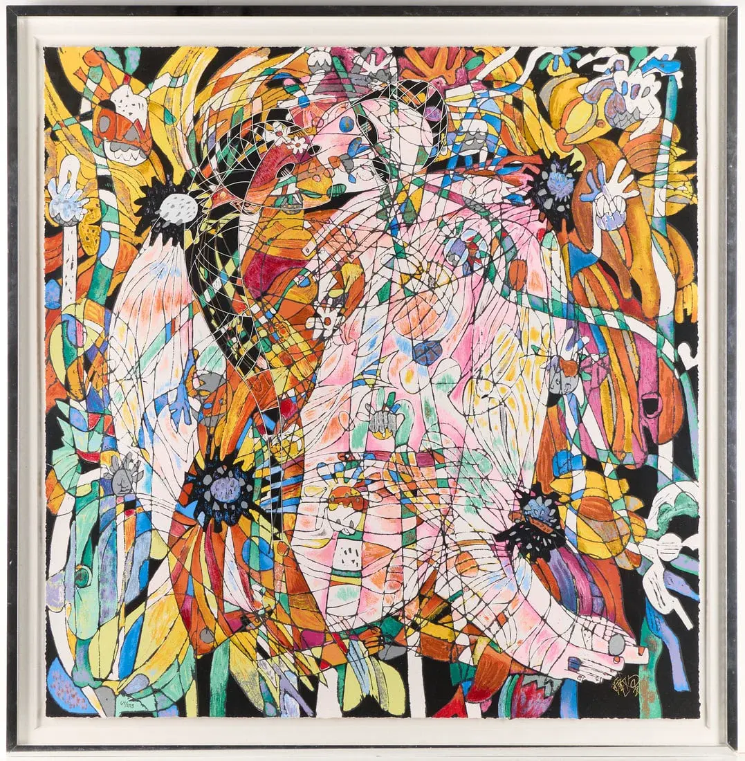 Jiang Tie-Feng "Blossoming Flowers" Serigraph