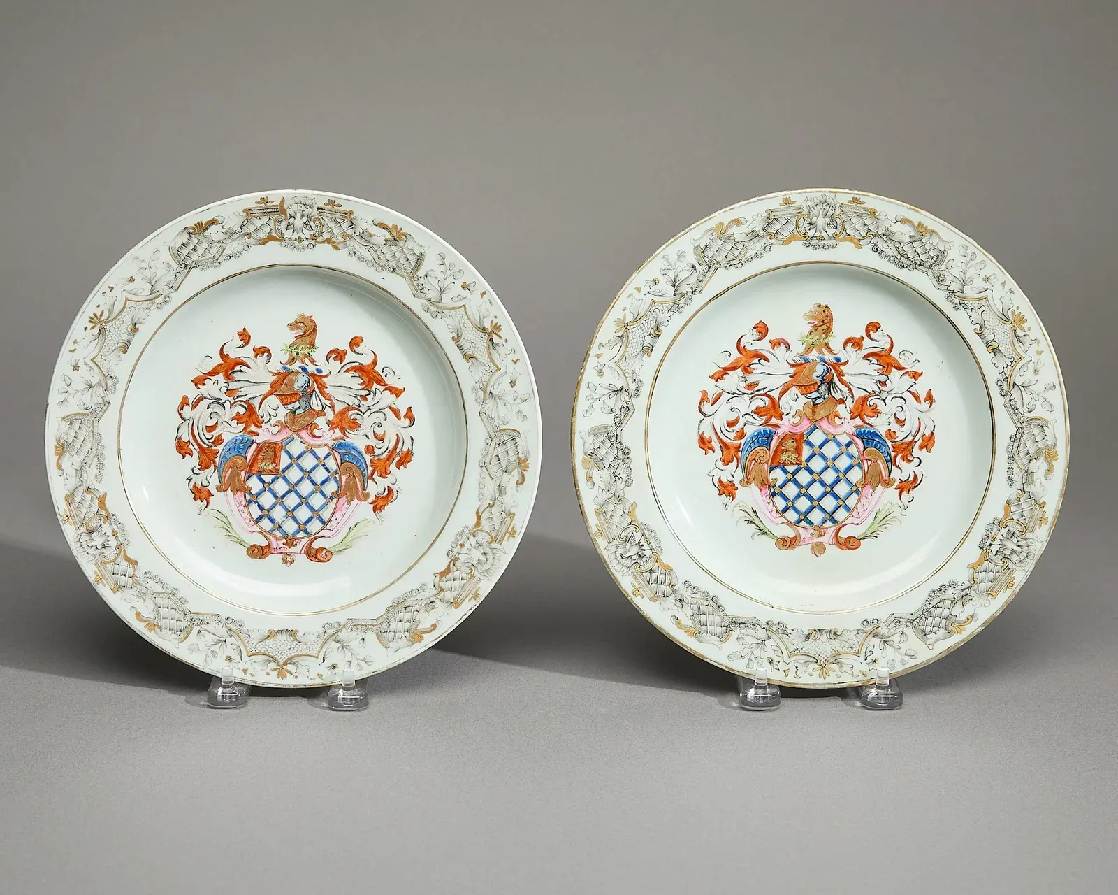 Pair Chinese Export Armorial Plates - Lowndes