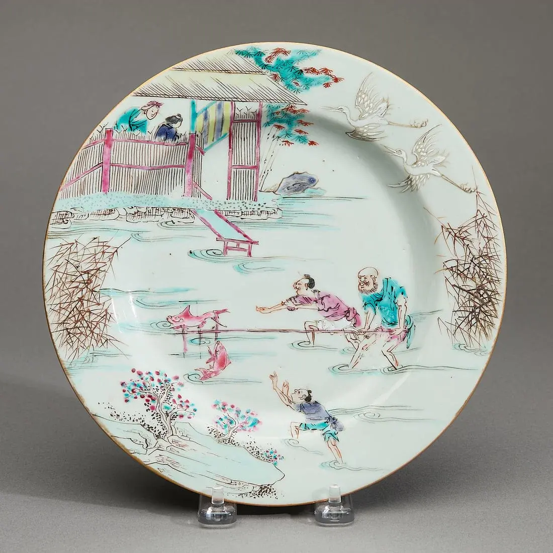 Chinese Export Fishermen Borderless Plate