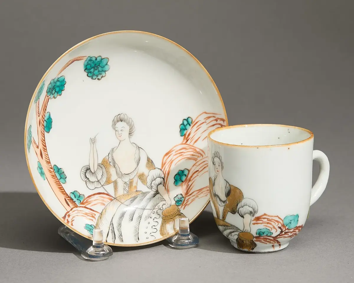 Chinese Export European Subject Cup & Saucer