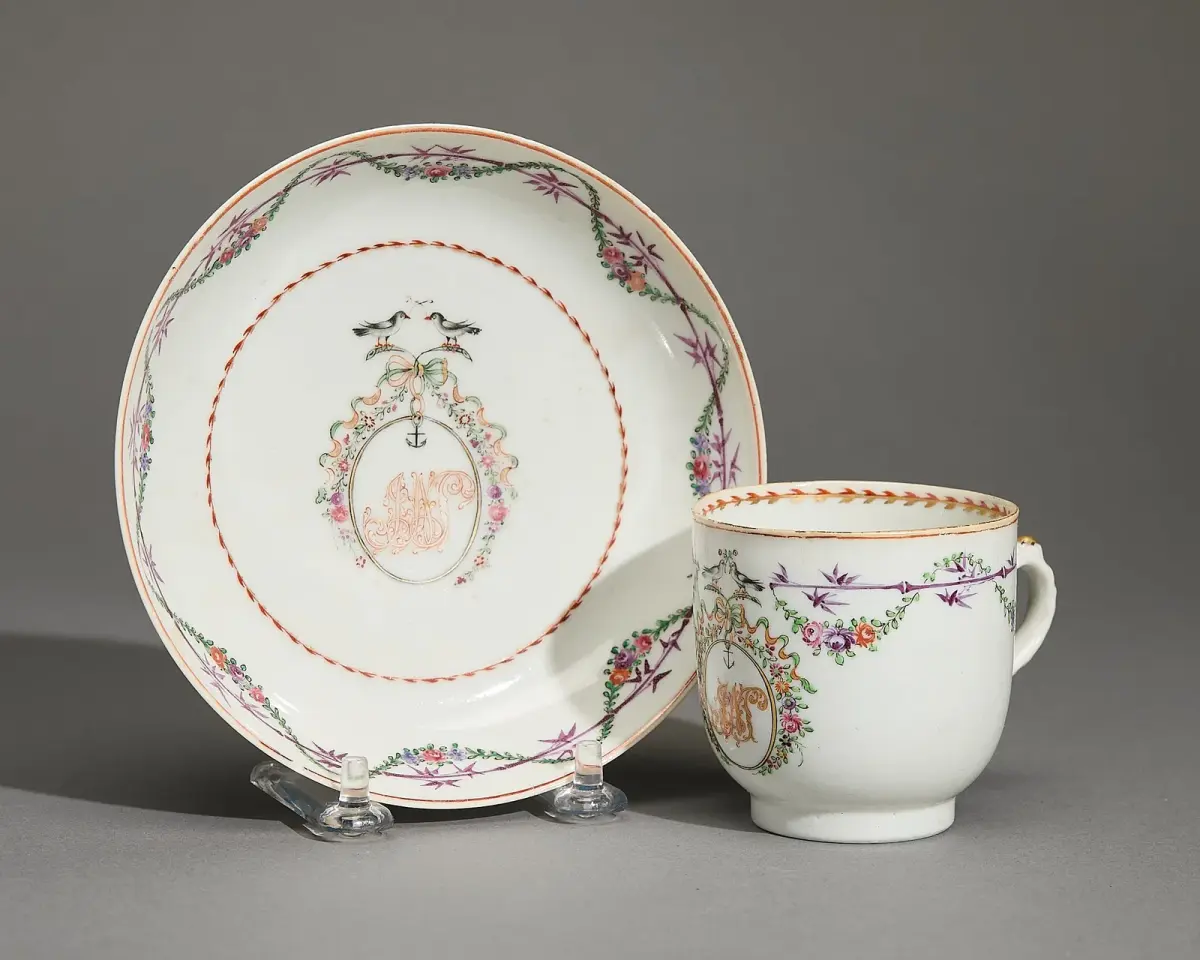 Chinese Export Marriage Teacup & Saucer