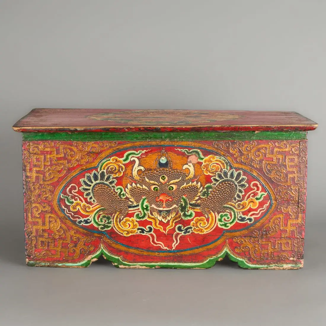 Tibetan Polychrome Lacquered Cheppu Altar Chest