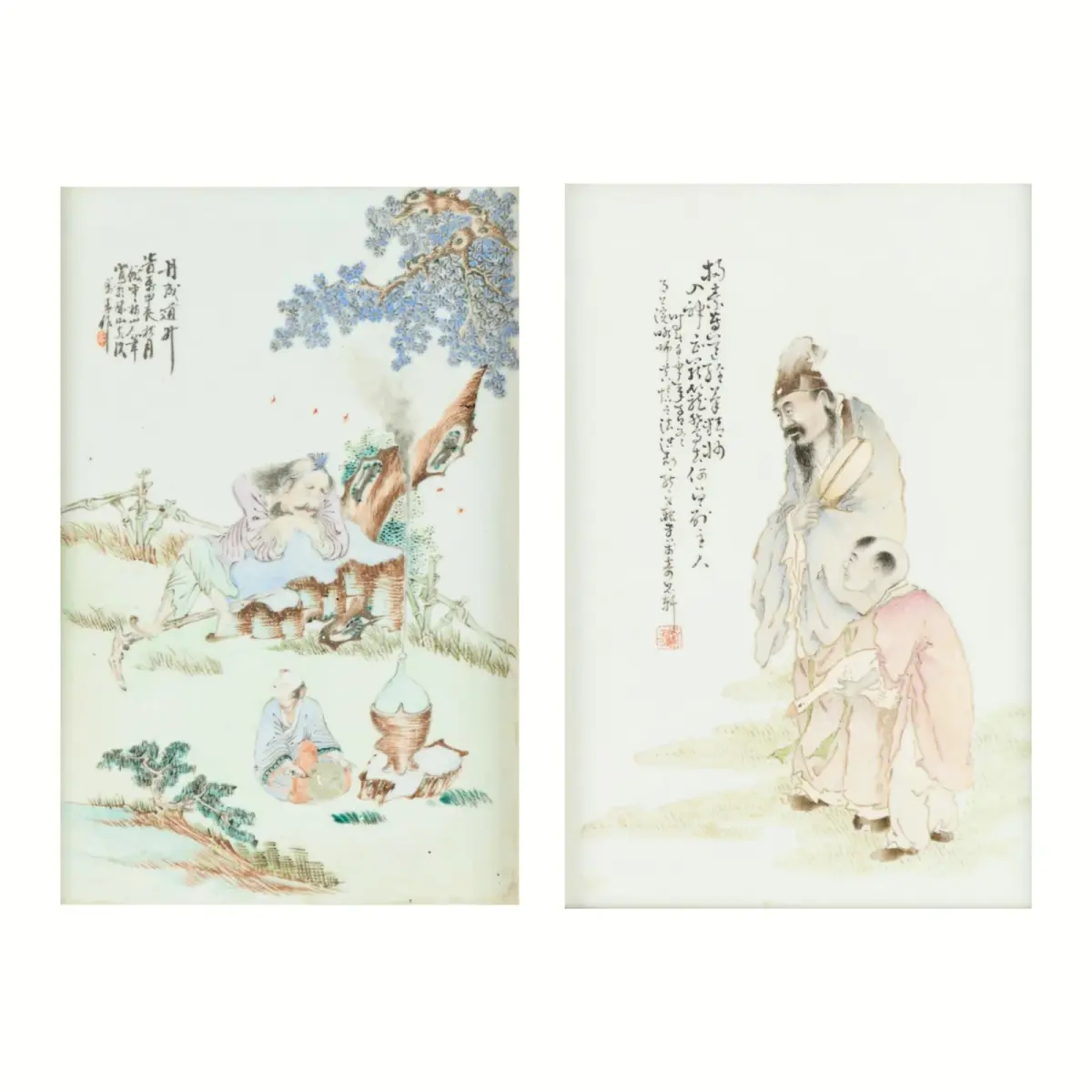 2 Chinese Qing Famille Rose Porcelain Plaques