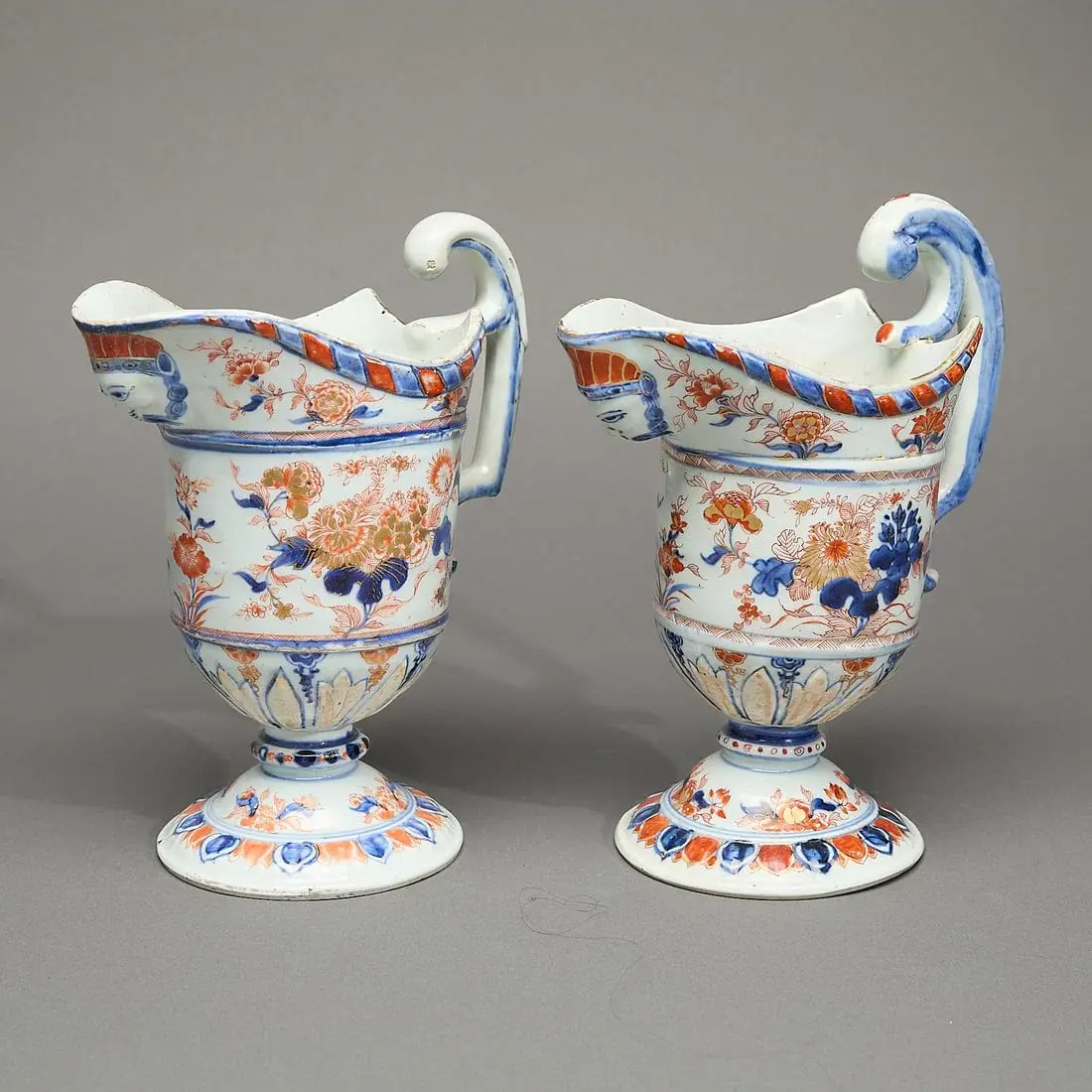 Pair Chinese Export Imari Helmet Ewers