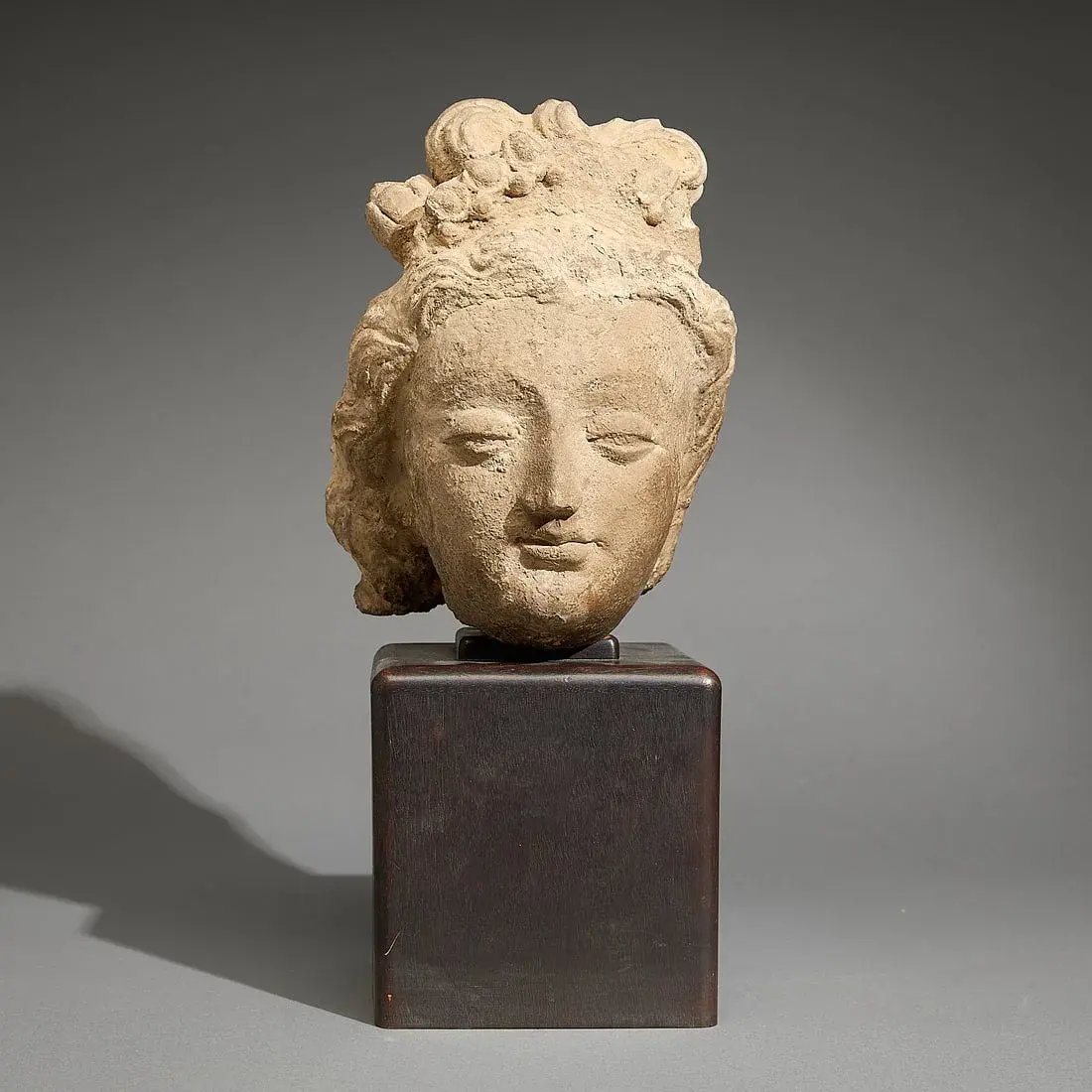 Ancient Gandharan Stucco Head of Bodhisattva