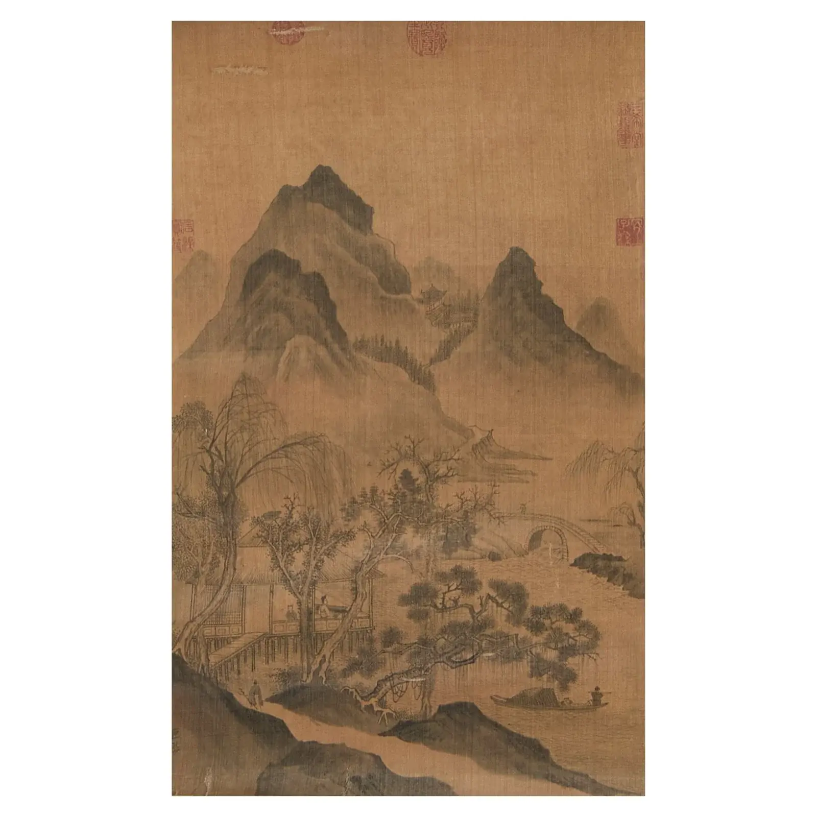 Chinese Qing Mountain Landscape Scroll Painting