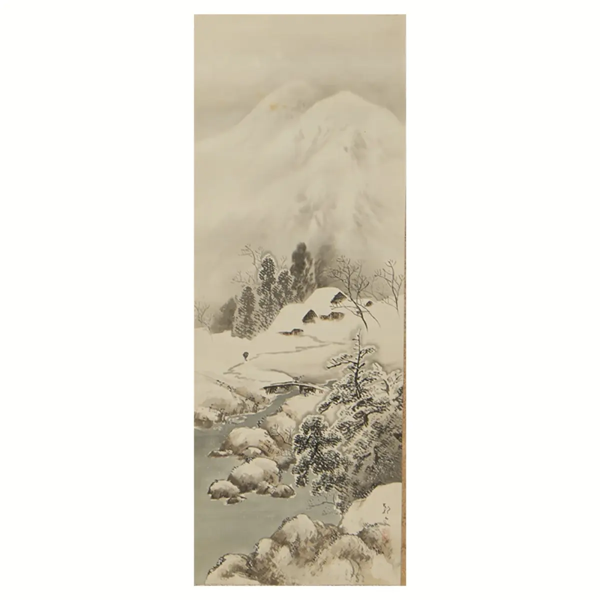 Japanese School Winter Mountain Scroll Painting