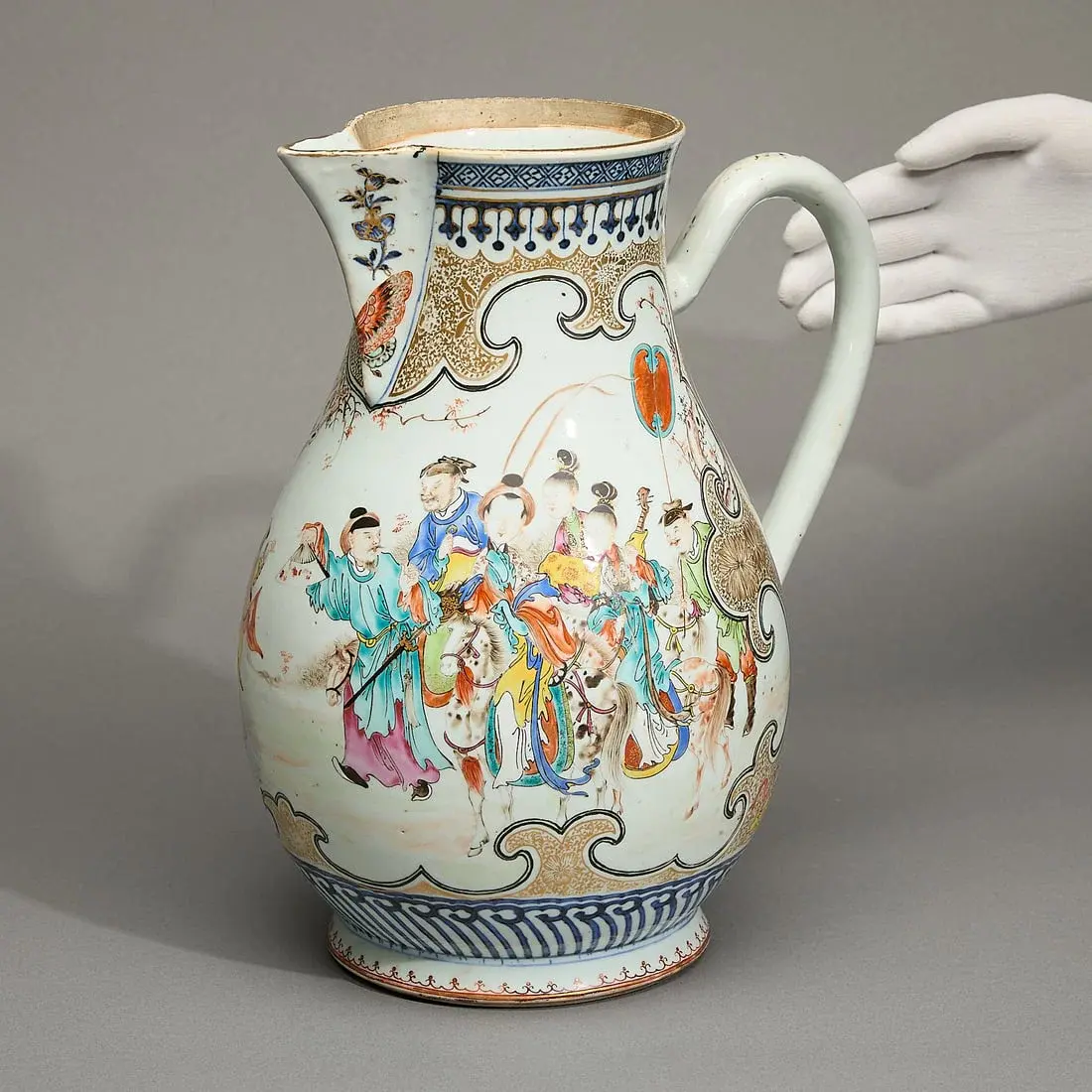 Very Large Famille Rose & Gilt Pitcher