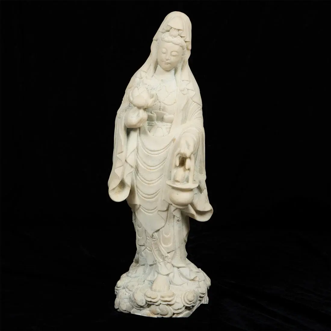 Lrg Chinese White Marble Guanyin Figure