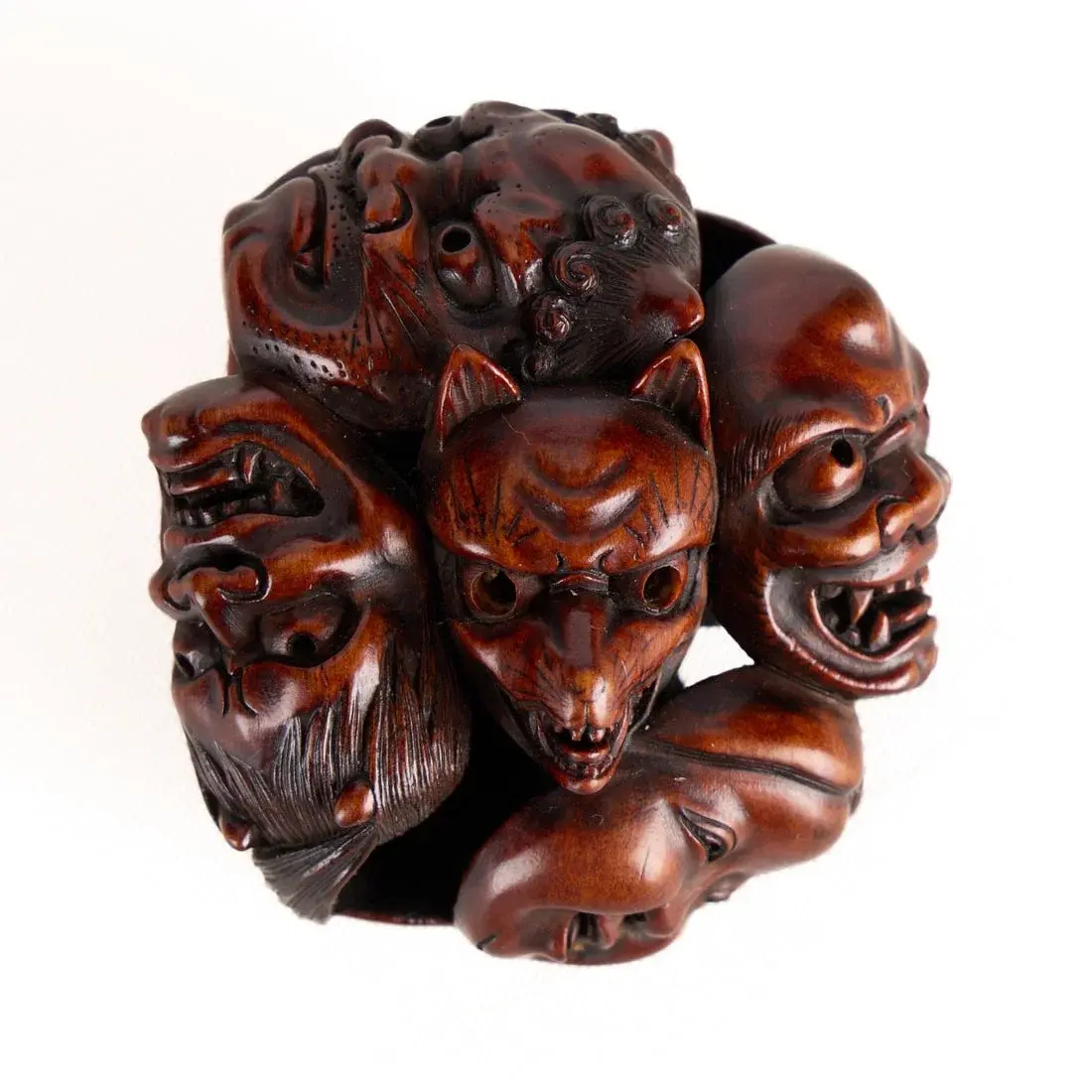 Japanese Carved Mask Netsuke Poss. Signed Gyokuzan