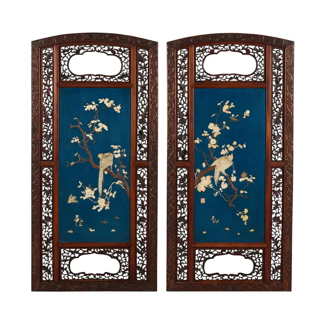 Pr Japanese Shimbayama Inlaid Hardwood Bird Panels