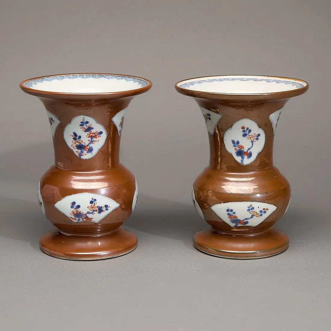 Pair Chinese Export Cafe au Lait Ground Vases