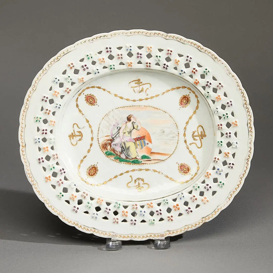Allegorical & Armorial Reticulated Oval Dish