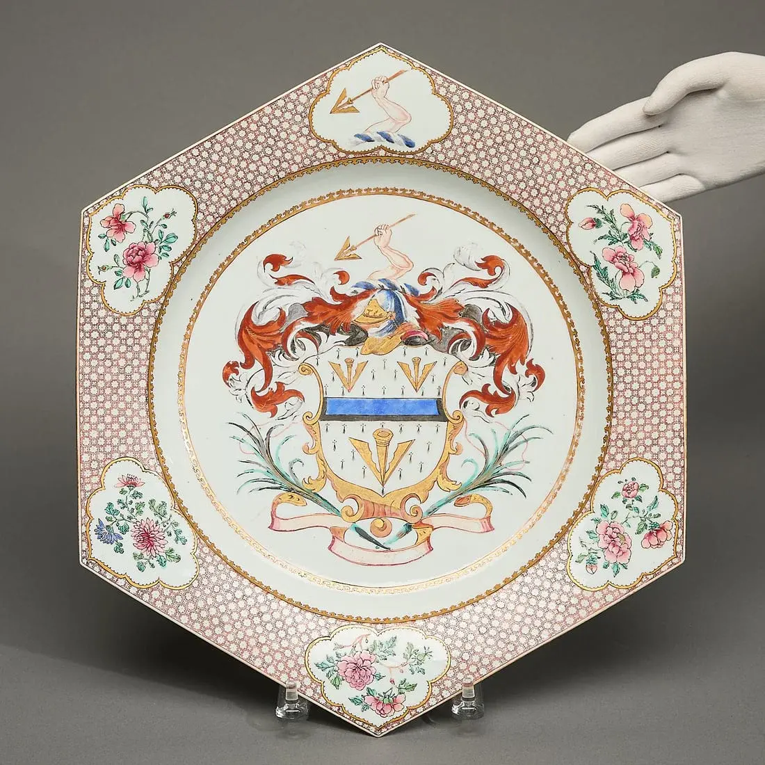 Large Chinese Export Hexagonal Armorial Charger
