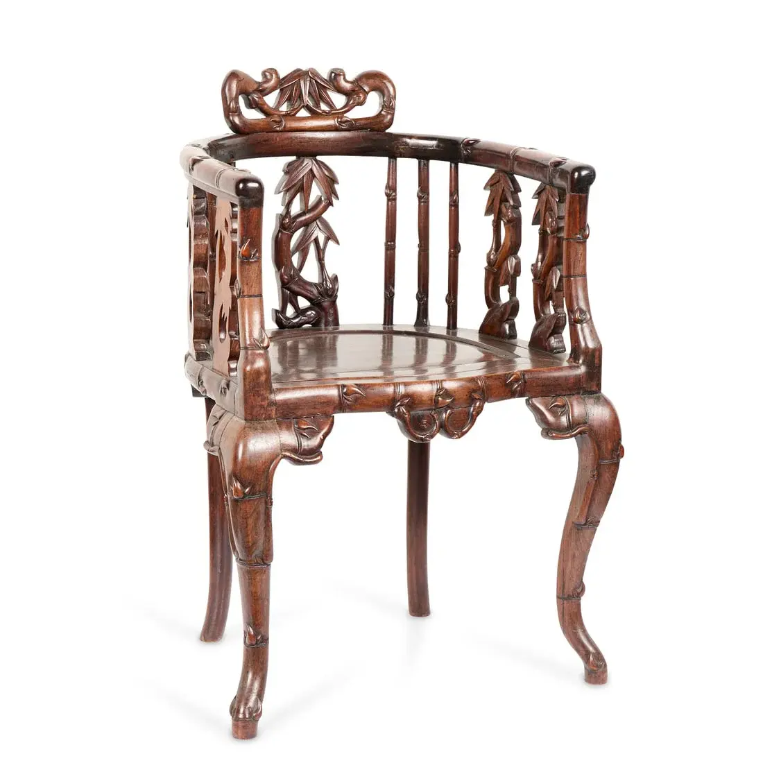 Chinese Carved & Pierced Hardwood Corner Armchair
