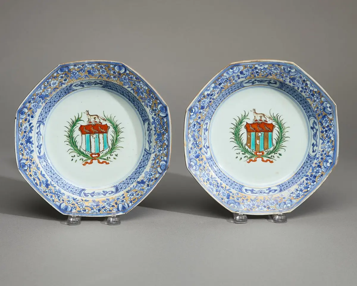 Pair Export Octagonal Armorial Plates - Marten