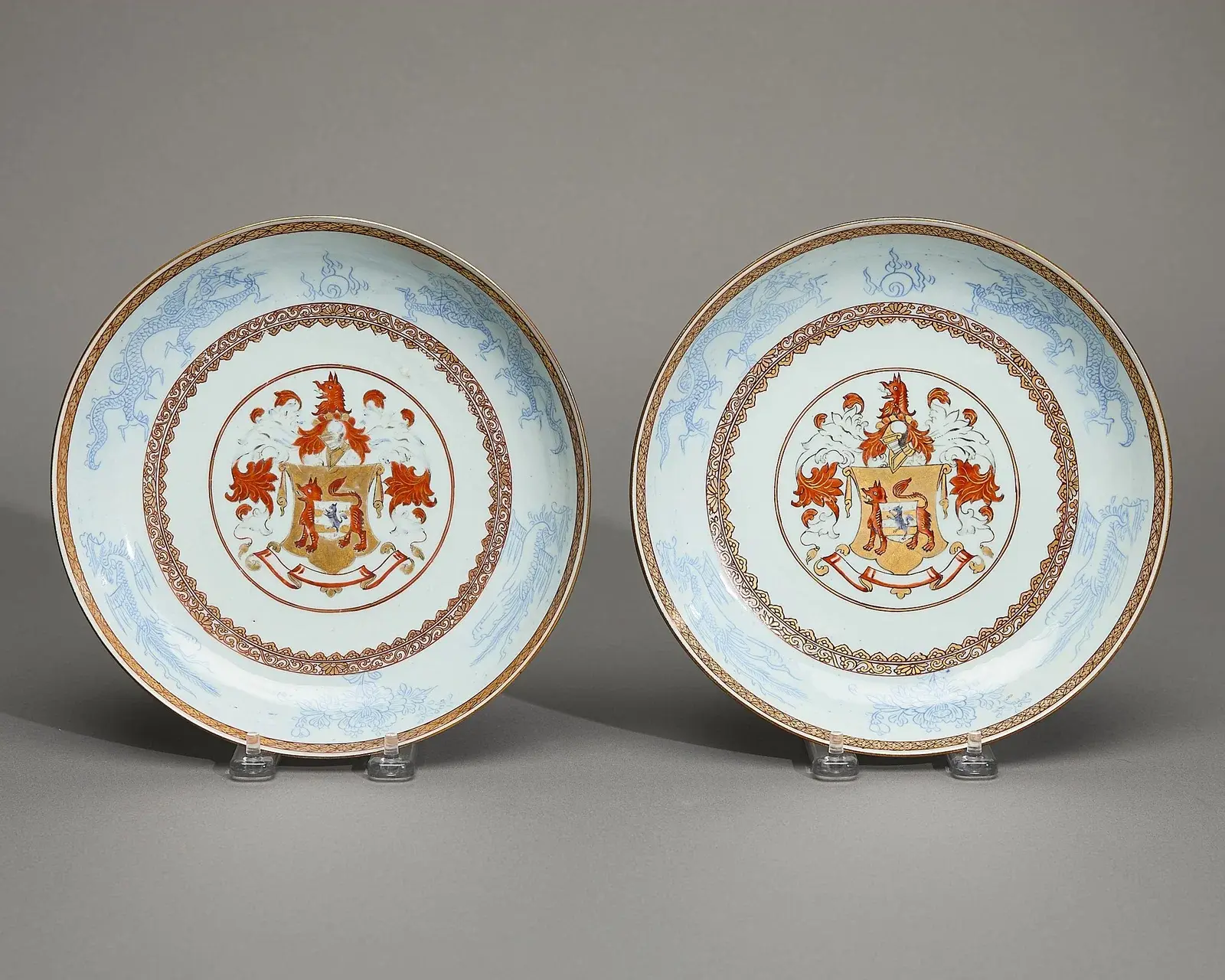 Pair Armorial Saucers - Lutwyche-Bagnall