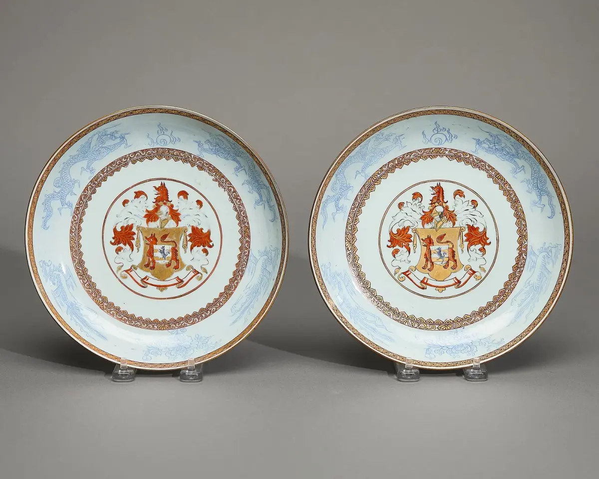 Pair Armorial Saucers - Lutwyche-Bagnall